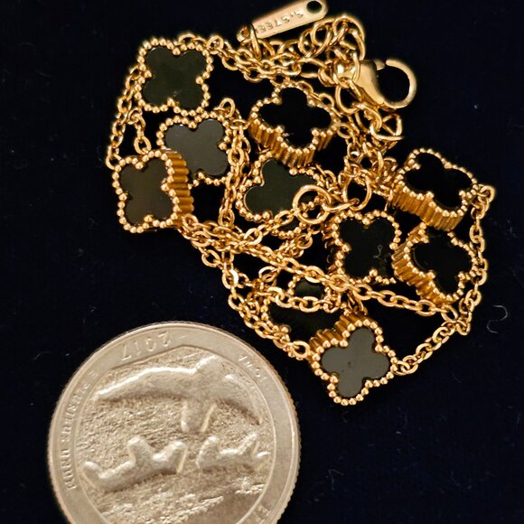 Hope, Faith, Love and Luck clover fashion necklace 16 inches black clovers - Picture 3 of 15